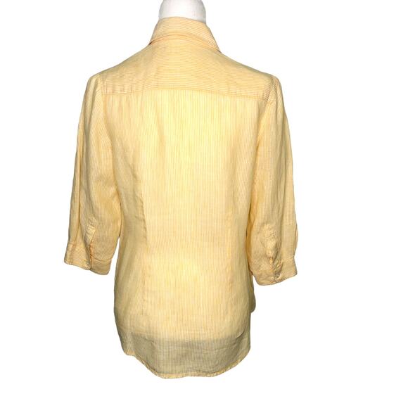 Coldwater Creek 100% Linen Yellow White Stripe 3/4 Sleeve  Blouse Small - Picture 4 of 6